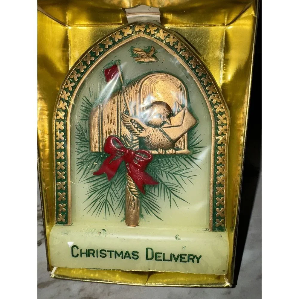 Vintage Jasco  handpainted‎ christmas delivery double sided candle NEW 1978